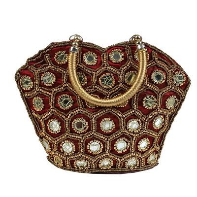 Rajasthani handbag decorated with mirror work, embroidery, beads and sequins.