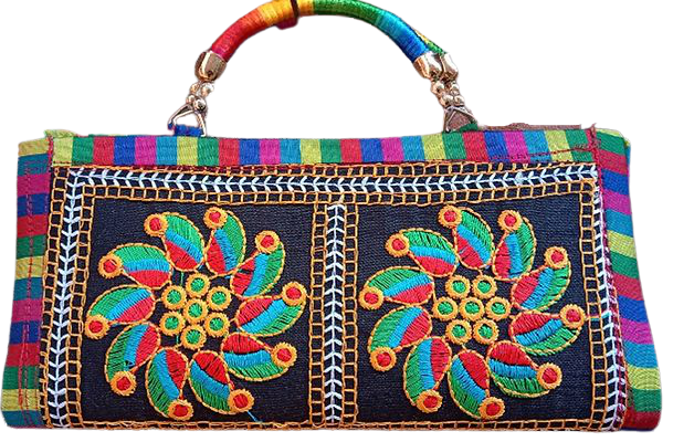 Clutch Bag with patchwork designed by rural artists from Rajasthan.