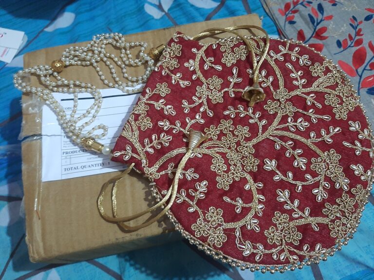 Rajasthani Bag made from Raw Silk With The Enrichment Of Embroidery, Sequin, Beads and Pearls