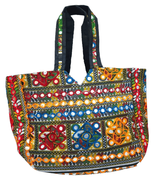 Handcrafted Rajasthani handbag with mirror work.